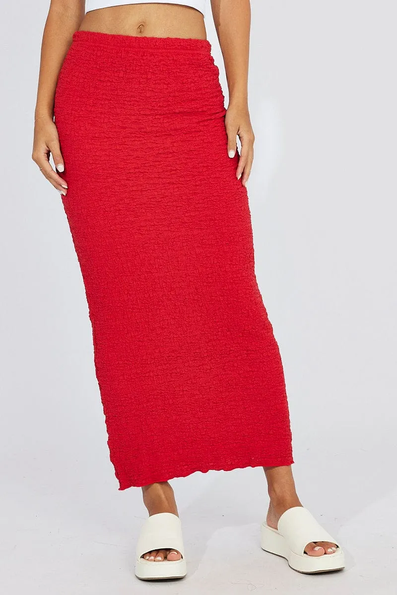 Red Maxi Skirt Slim Fit Textured Jersey sold by Ally Fashion product image thumbnail 3