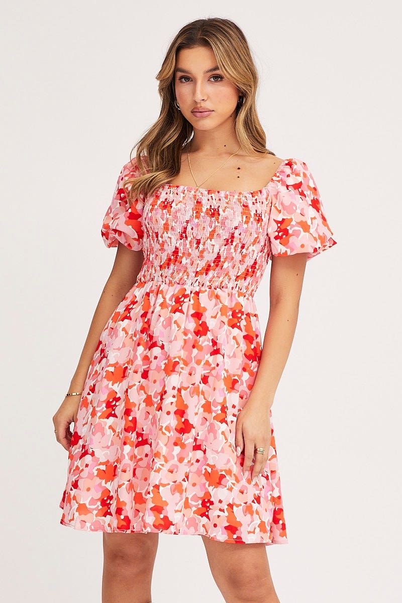 Print Fit And Flare Dress Short Sleeve Square Neck sold by Ally Fashion product image thumbnail 3
