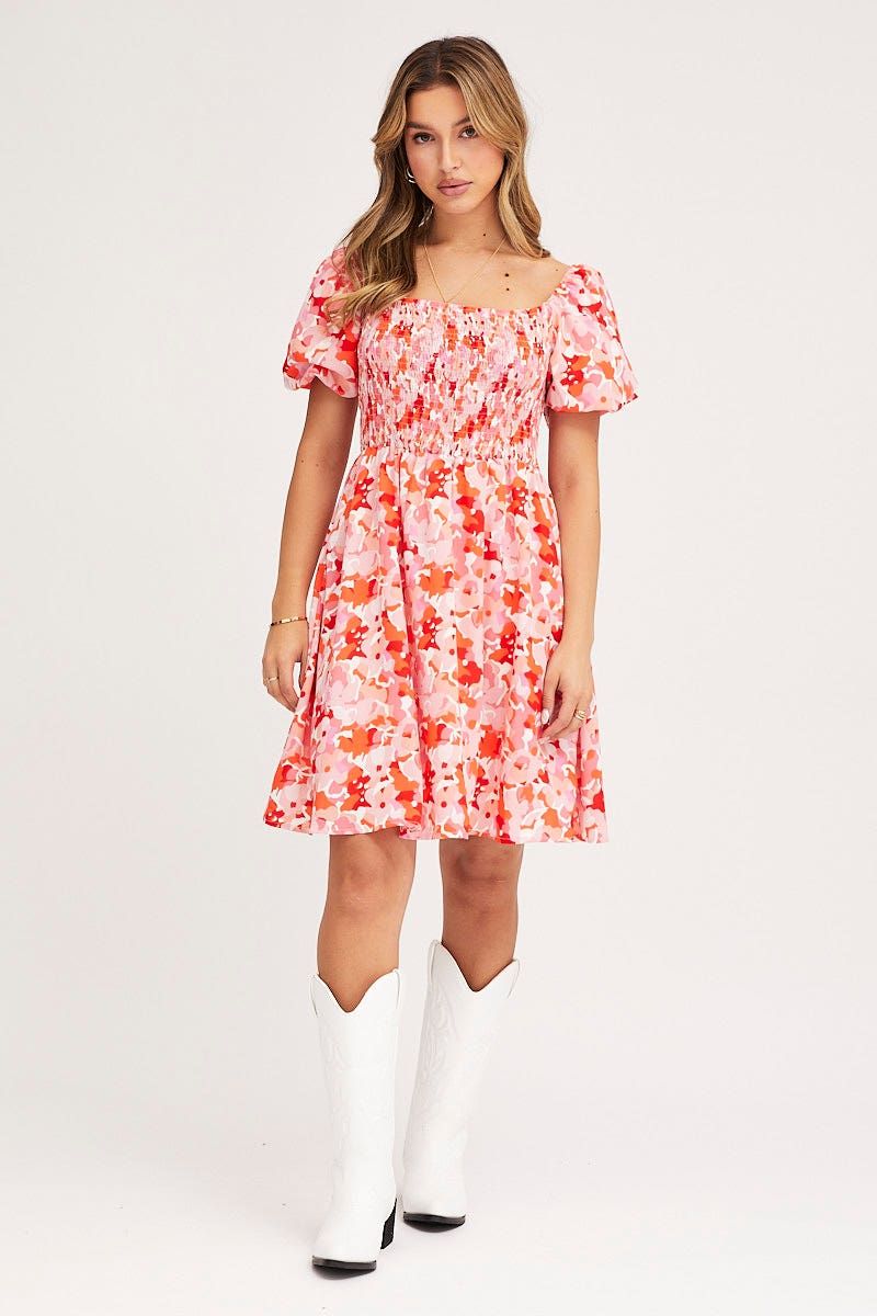 Print Fit And Flare Dress Short Sleeve Square Neck sold by Ally Fashion product image thumbnail 2