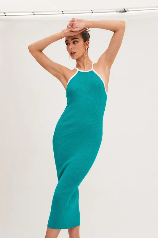 Green Knit Dress Midi Halter Neck Binding Detail sold by Ally Fashion