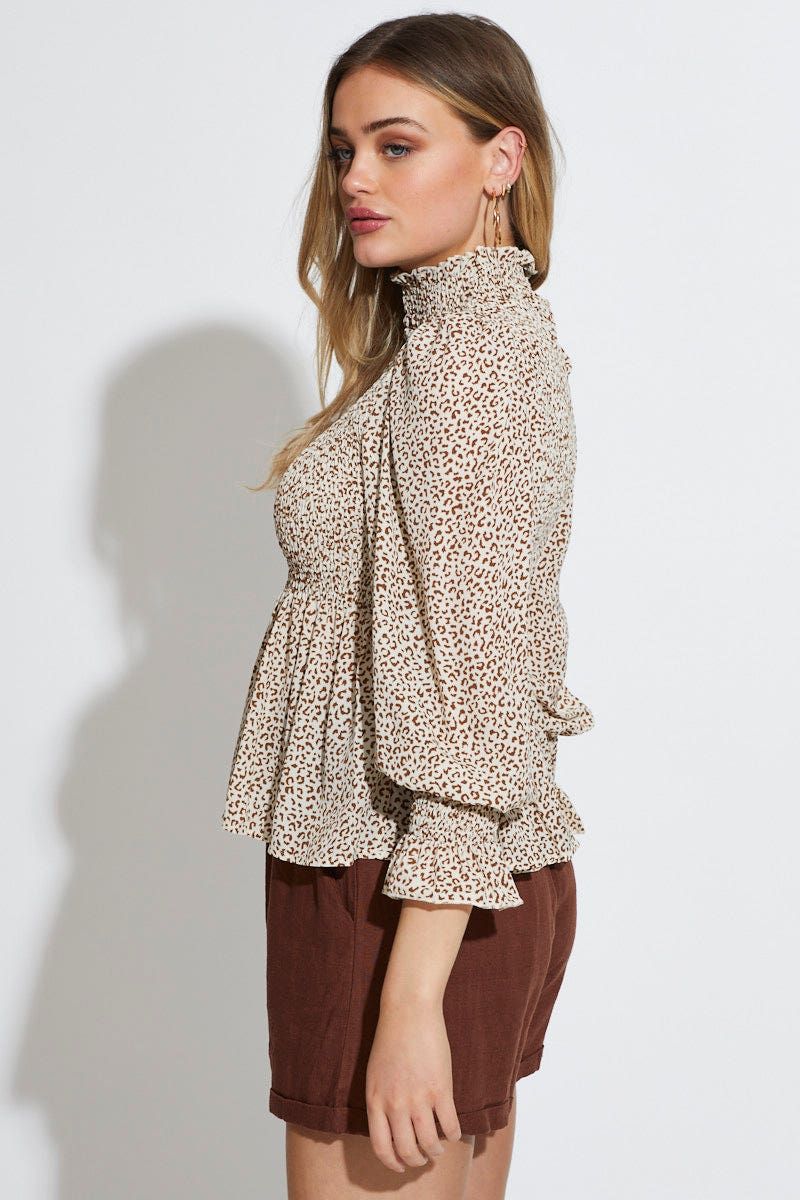 Geo Print Workwear Blouse Long Sleeve Turtleneck sold by Ally Fashion product image thumbnail 3