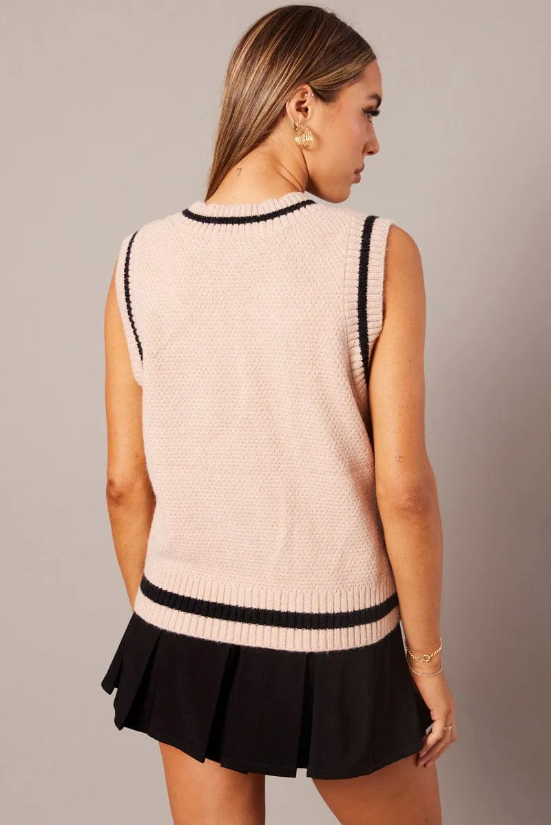 Beige Knit Vest Sleeveless V Neck Cable sold by Ally Fashion product image thumbnail 5