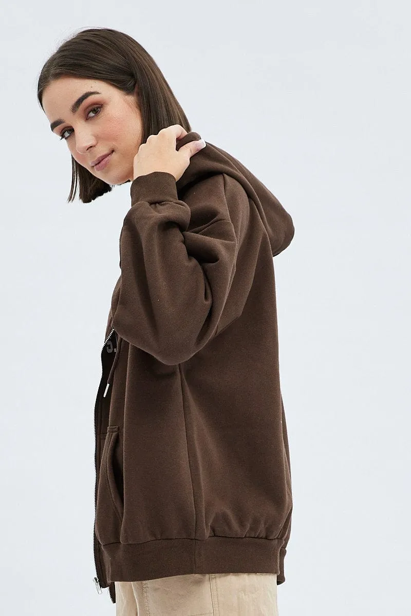 Brown Zip Hoodie Long Sleeve New York Applique sold by Ally Fashion product image thumbnail 4
