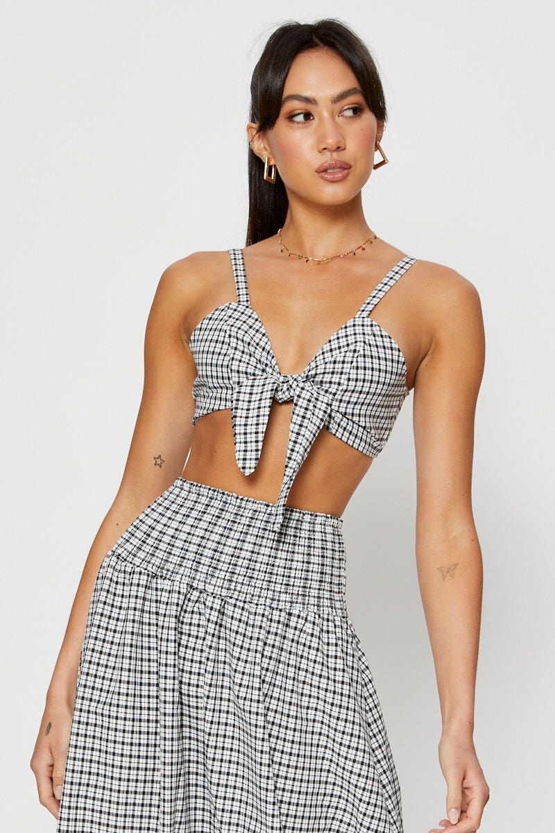 Check Crop Bralette Sleeveless Tie Up sold by Ally Fashion