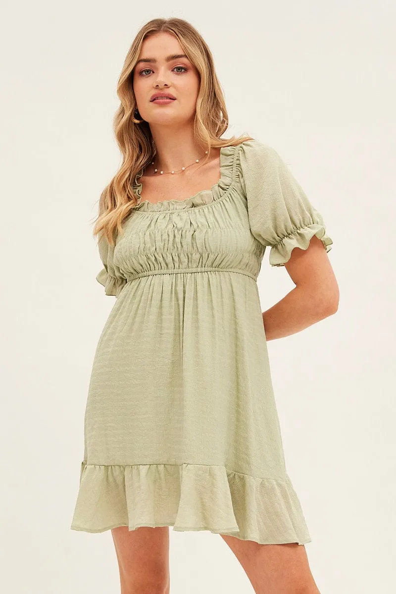 Green Gathered Bust Skater Dress sold by Ally Fashion product image thumbnail 3