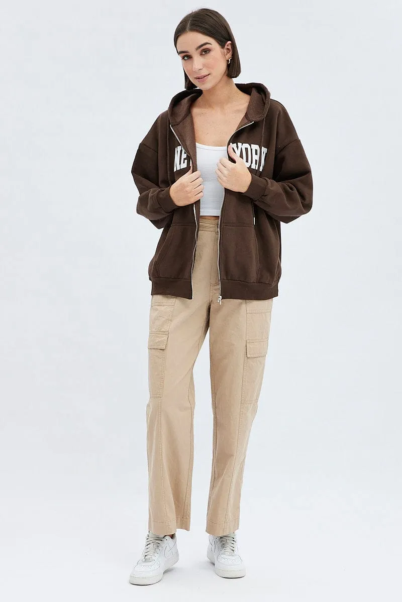 Brown Zip Hoodie Long Sleeve New York Applique sold by Ally Fashion product image thumbnail 2