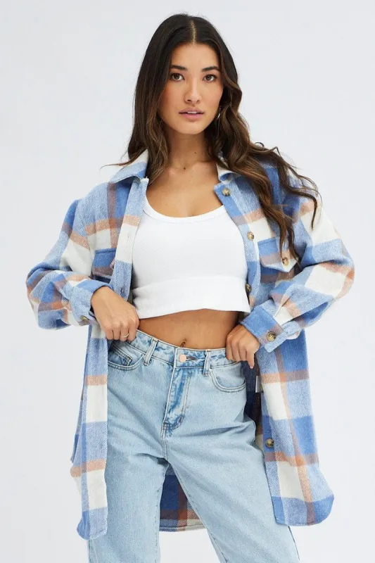 Purple Check Long Checked Print Jacket Long Sleeves sold by Ally Fashion