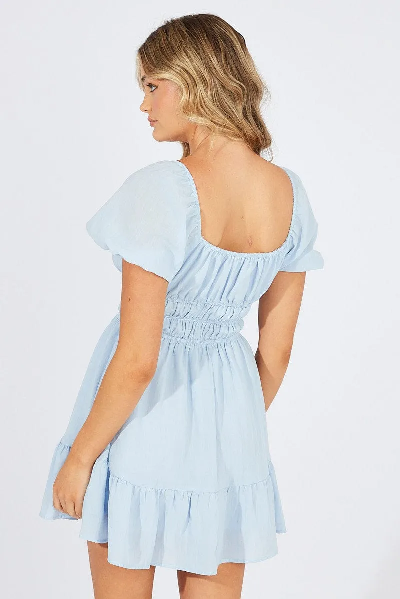 Blue Fit And Flare Dress Puff Sleeve Mini sold by Ally Fashion product image thumbnail 5