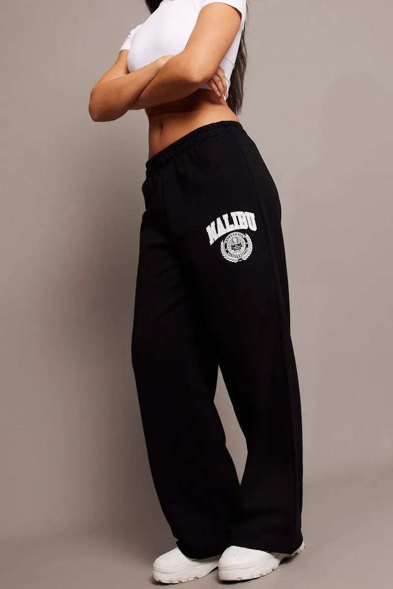 Black Track Pants Wide Leg sold by Ally Fashion