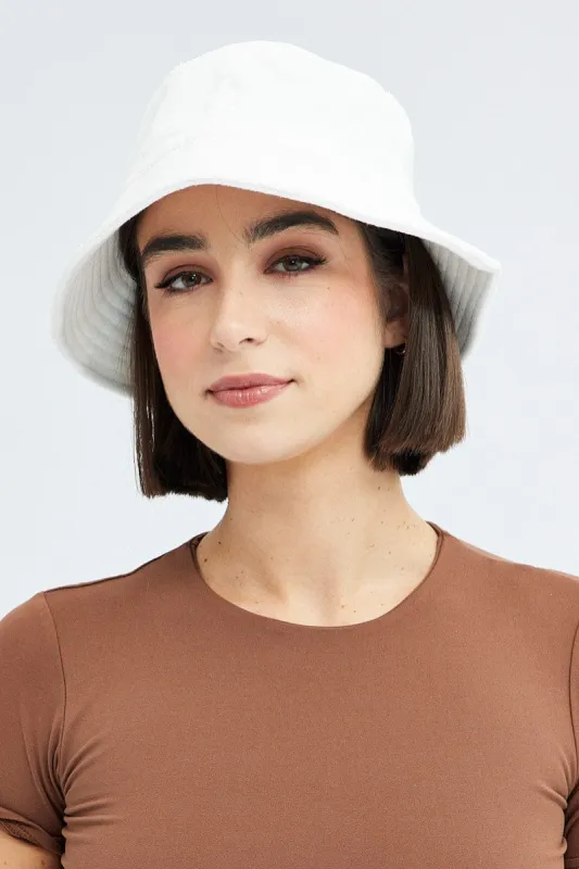 White Toweling Detail Bucket Hat sold by Ally Fashion