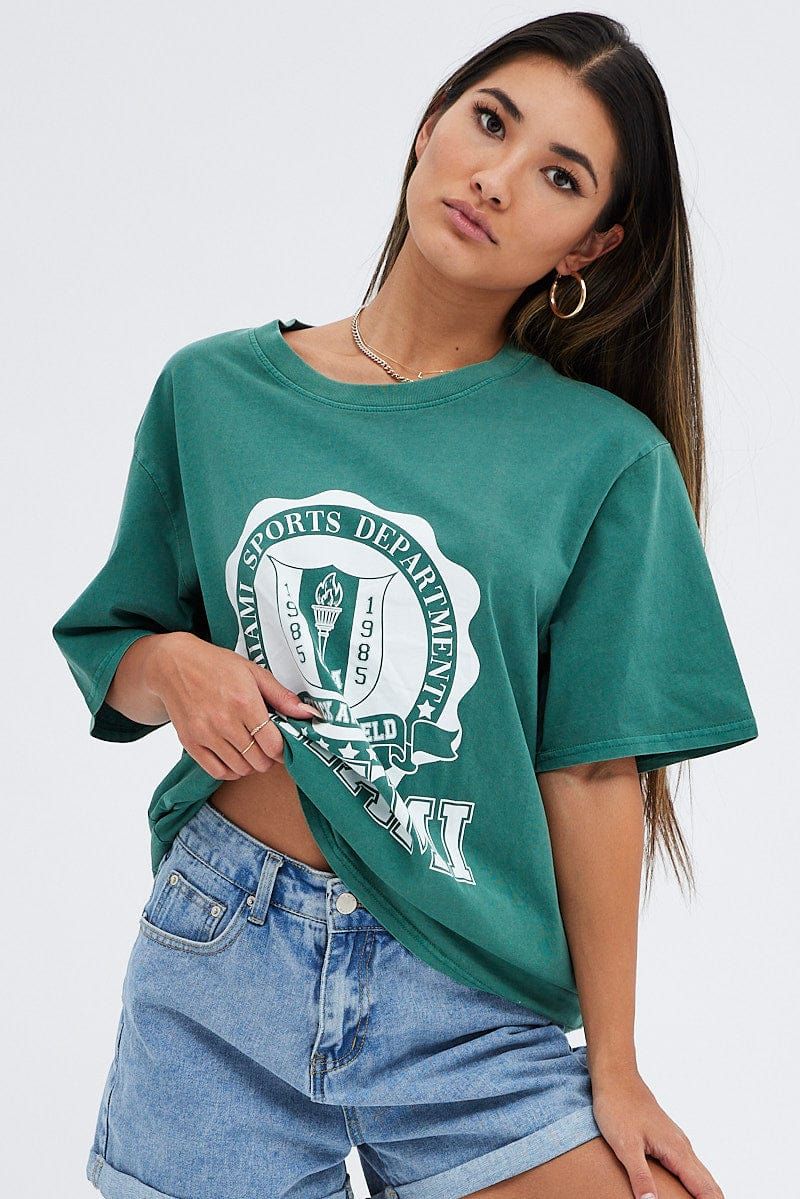 Green T Shirt Short Sleeve Round Neck Miami sold by Ally Fashion product image thumbnail 3