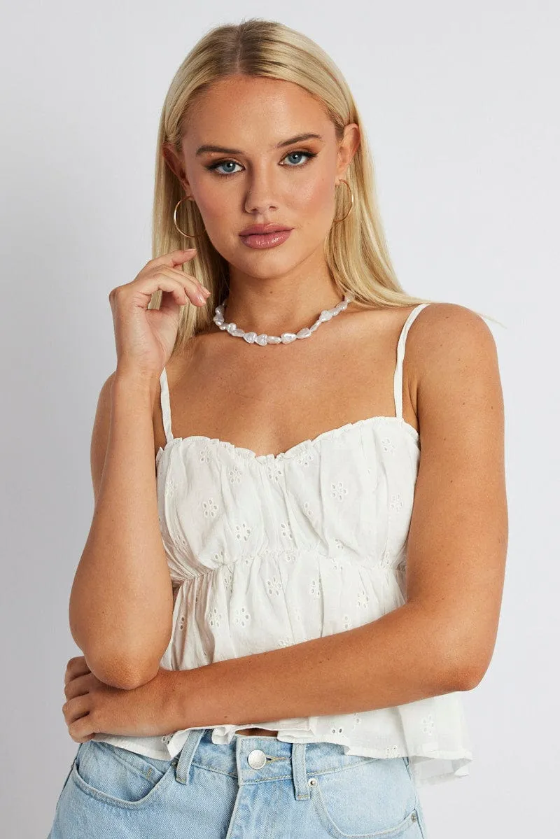 White Eyelet Cami Top sold by Ally Fashion