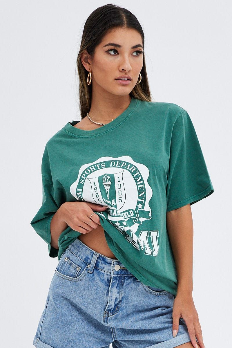 Green T Shirt Short Sleeve Round Neck Miami sold by Ally Fashion