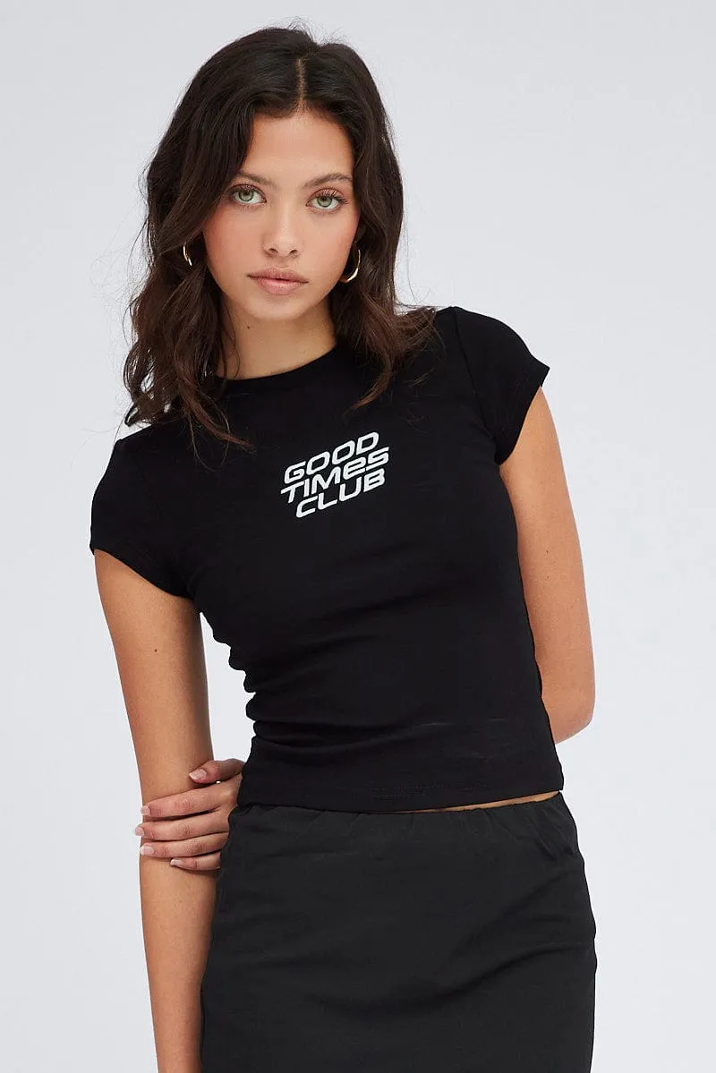 Black Graphic Tee Short sleeve Long Line sold by Ally Fashion product image thumbnail 3