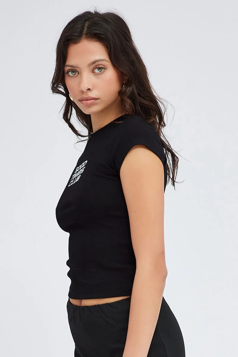 Black Graphic Tee Short sleeve Long Line sold by Ally Fashion product image thumbnail 4