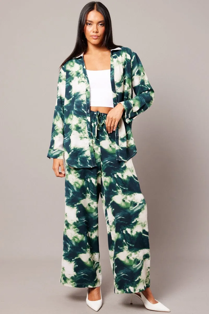Green Abstract Relaxed Shirt Long Sleeve sold by Ally Fashion product image thumbnail 2
