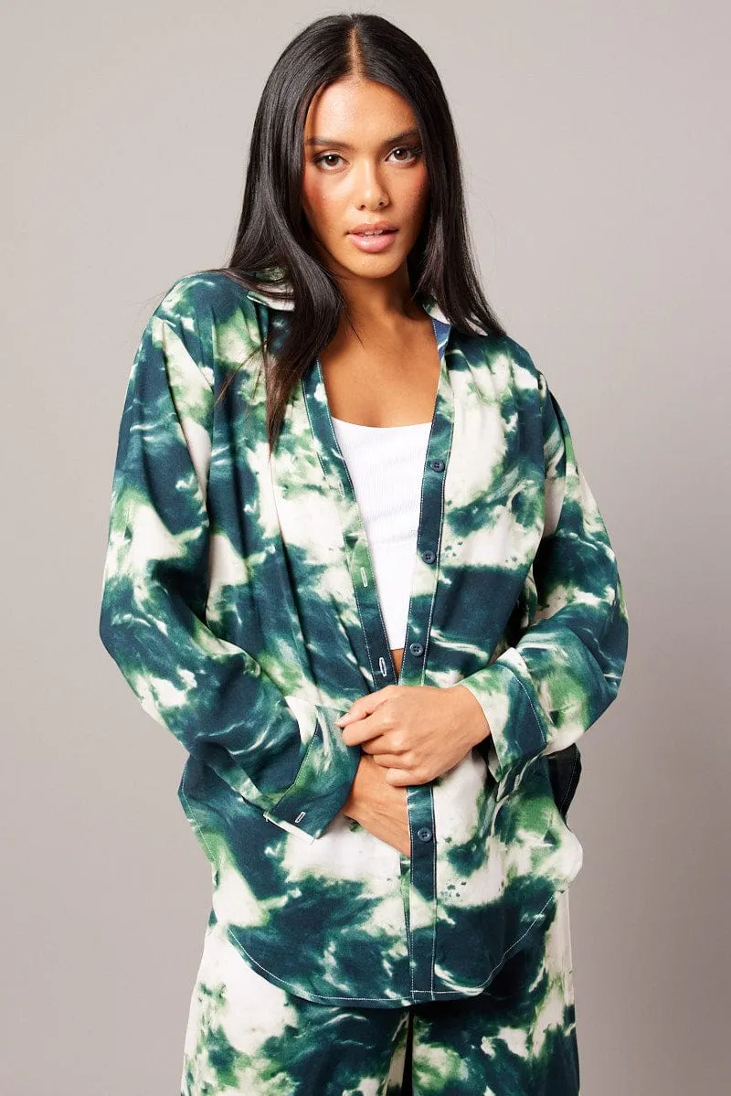Green Abstract Relaxed Shirt Long Sleeve sold by Ally Fashion product image thumbnail 3