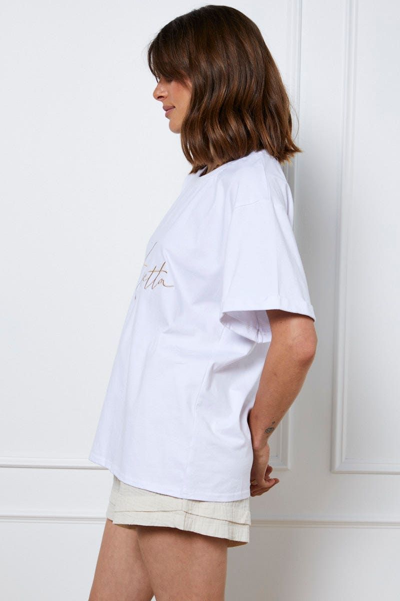 White Graphic T Shirt Short Sleeve Oversized Crew Neck sold by Ally Fashion product image thumbnail 4