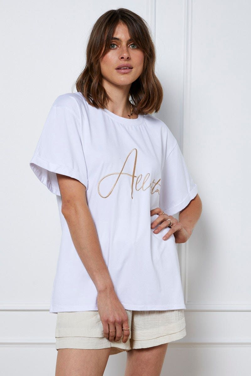 White Graphic T Shirt Short Sleeve Oversized Crew Neck sold by Ally Fashion product image thumbnail 3