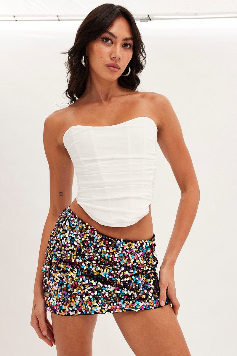 White Ruched Corset Strapless Mesh sold by Ally Fashion product image thumbnail 3