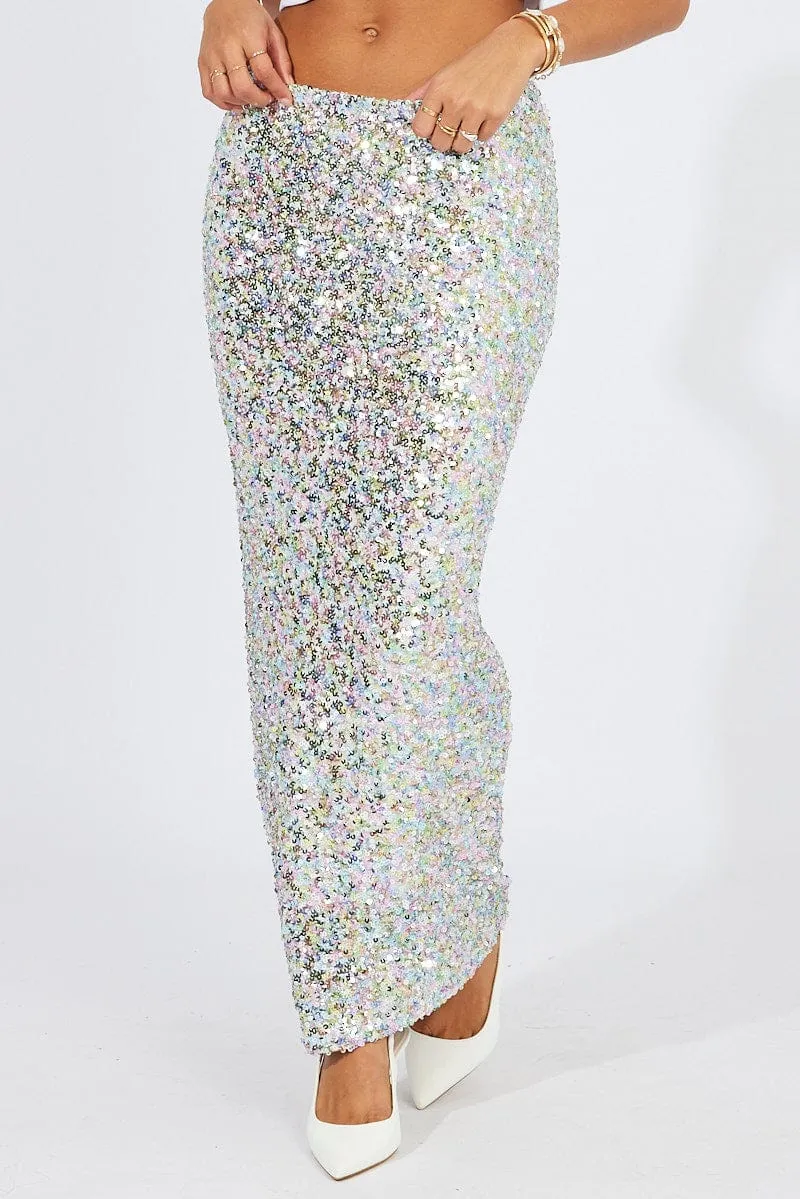 Silver Midi Skirt High Rise Metallic sold by Ally Fashion product image thumbnail 3