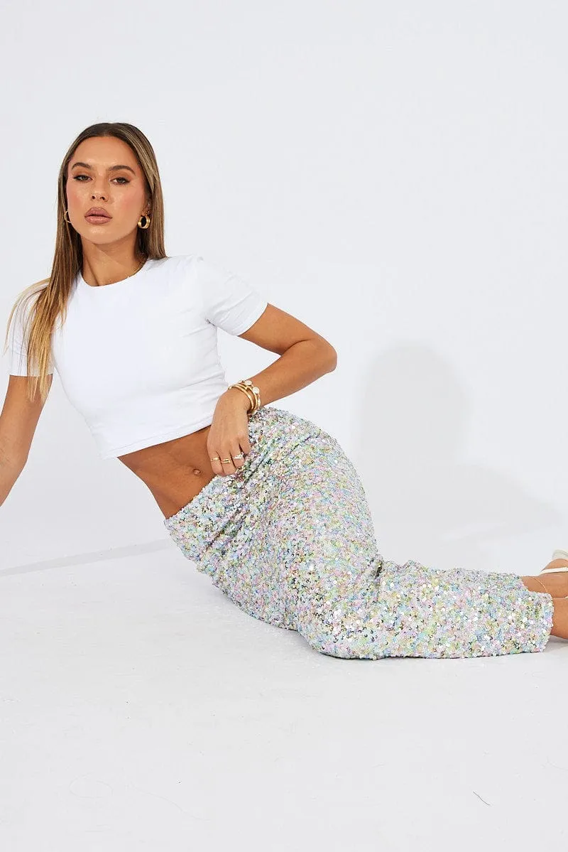 Silver Midi Skirt High Rise Metallic sold by Ally Fashion