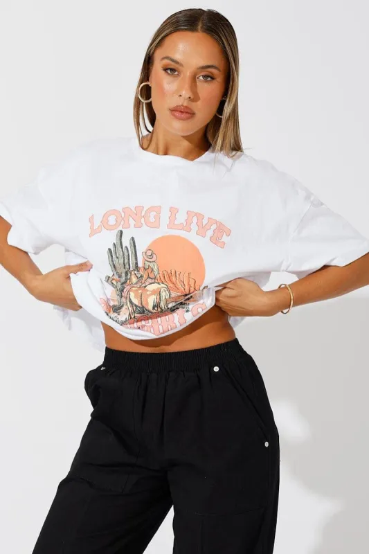 White Graphic Tee Western Cowgirl Oversized T-shirt sold by Ally Fashion