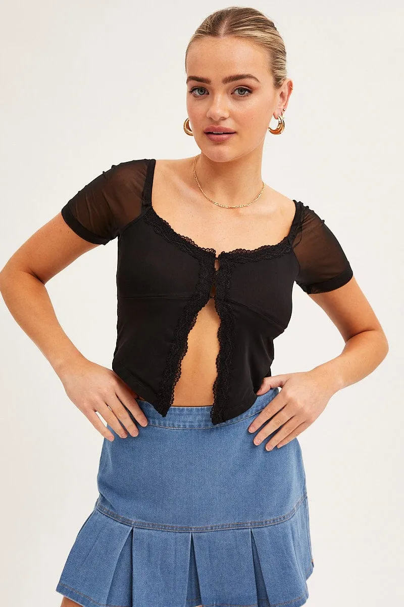 Black Butterfly Top Short Sleeve Crop Mesh Bolero sold by Ally Fashion