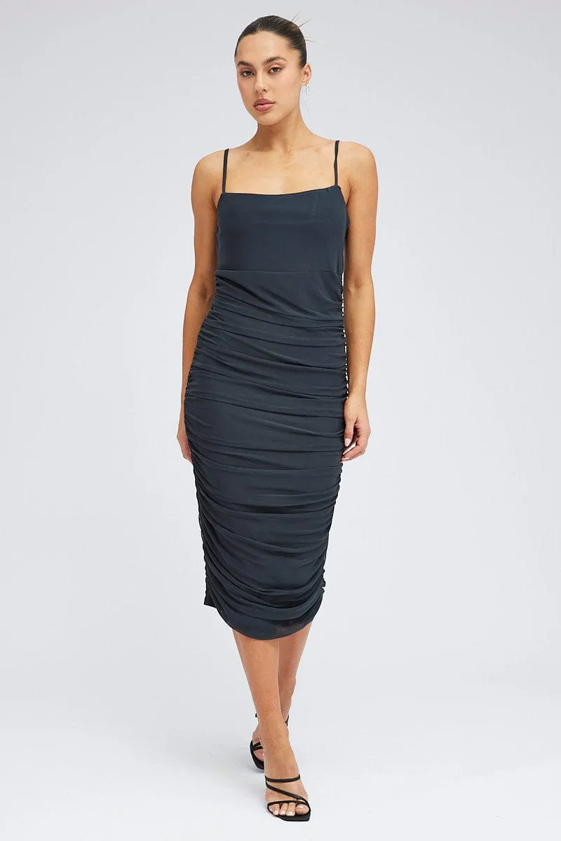 Grey Midi Dress Sleeveless Bodycon Ruched Mesh sold by Ally Fashion product image thumbnail 3