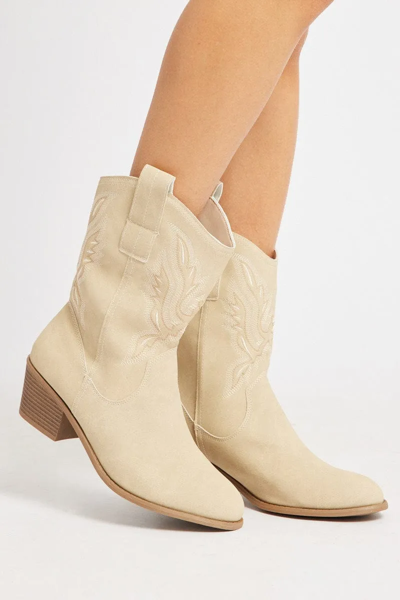 White Western Ankle Boots sold by Ally Fashion
