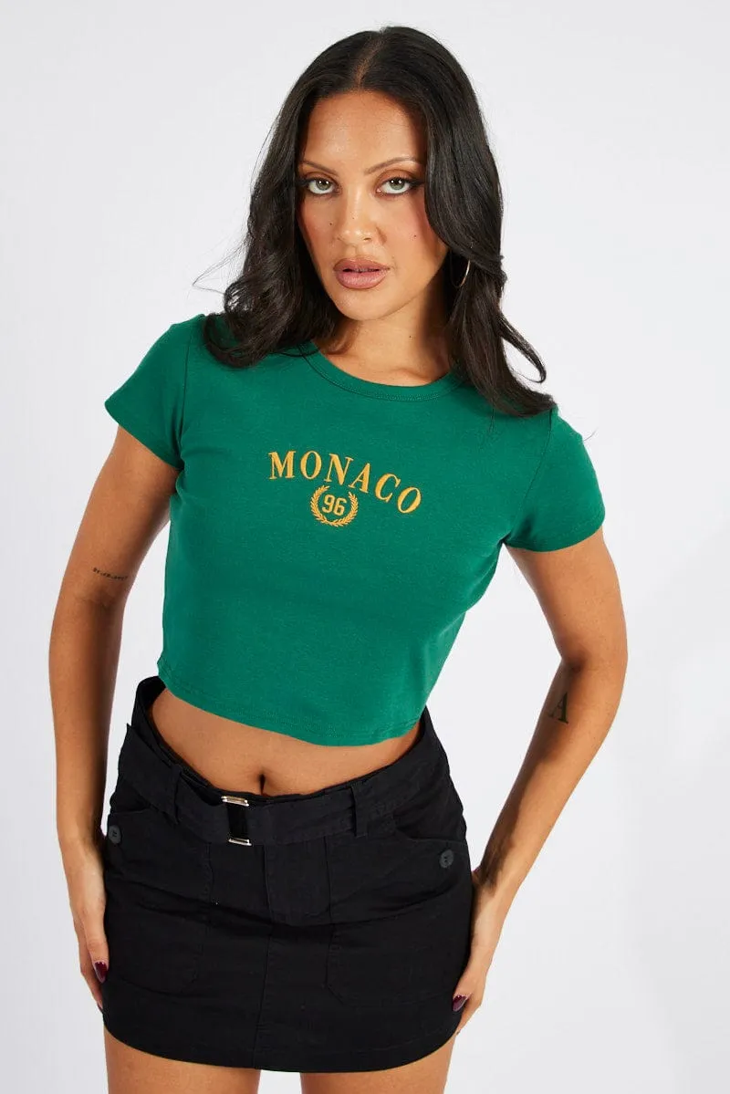 Green Graphic Tee Crop Short Sleeve sold by Ally Fashion product image thumbnail 2