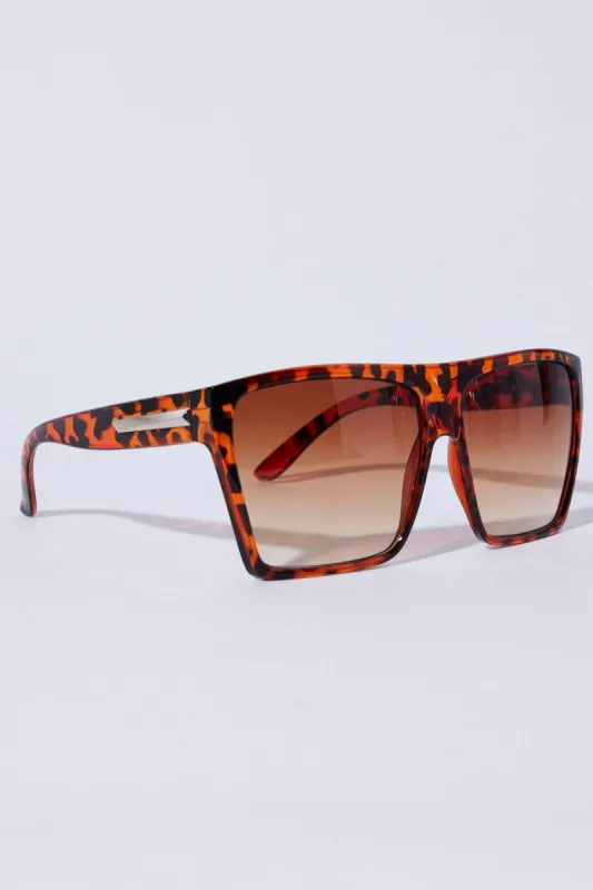 Brown Animal Print Oversized Square Sunglasses sold by Ally Fashion