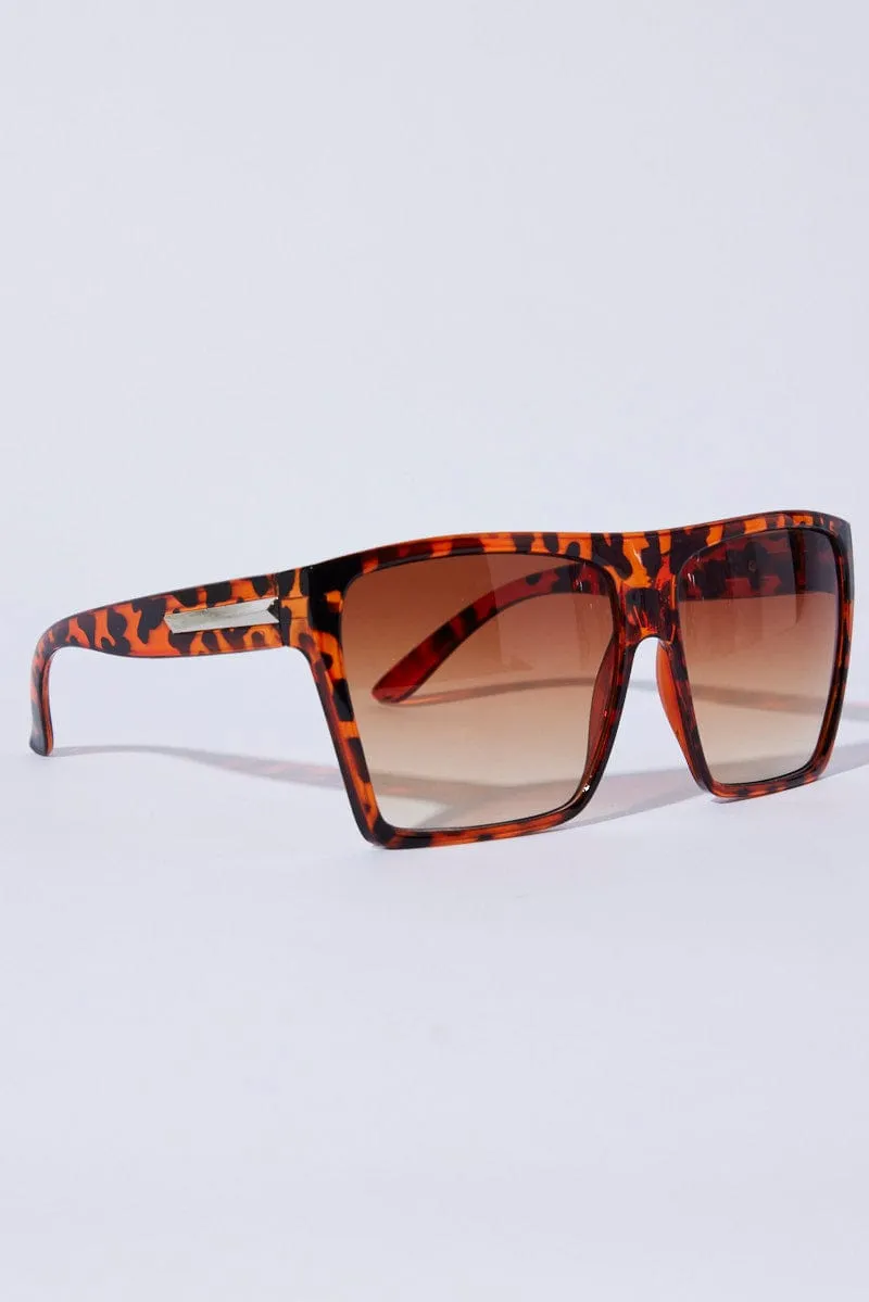 Brown Animal Print Oversized Square Sunglasses sold by Ally Fashion