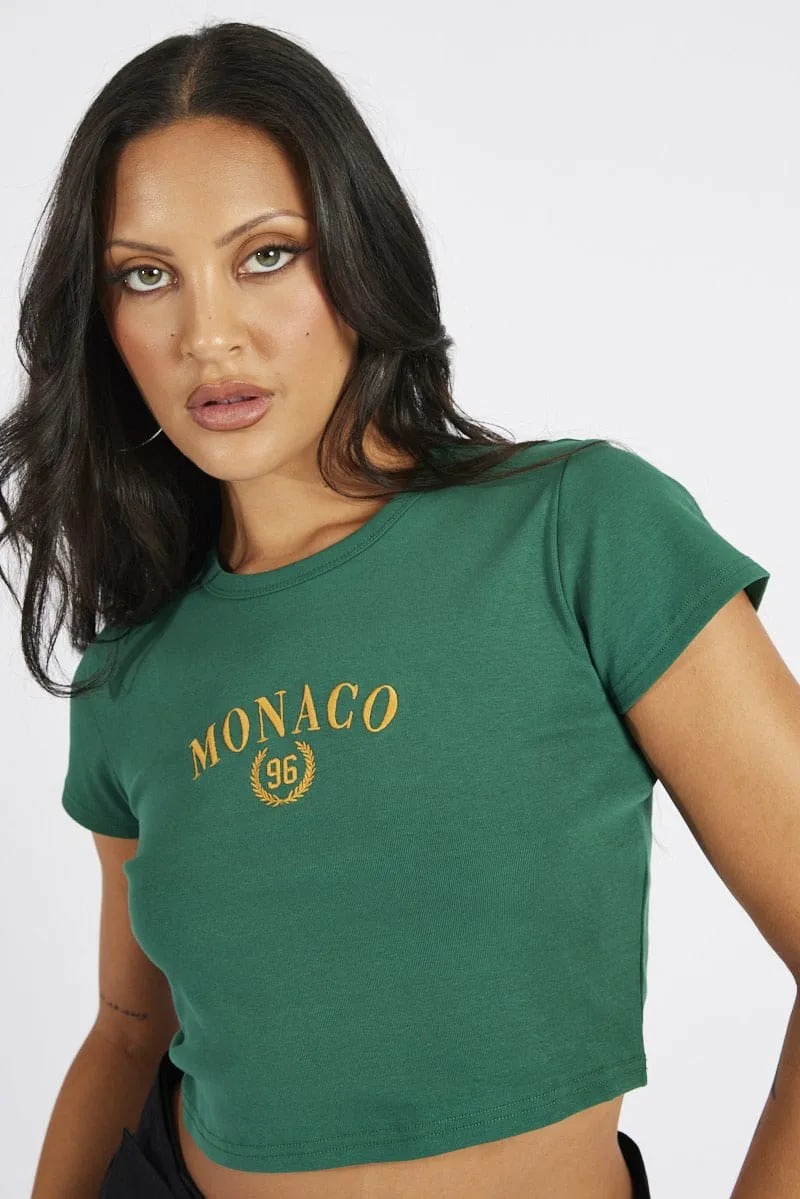 Green Graphic Tee Crop Short Sleeve sold by Ally Fashion product image thumbnail 3