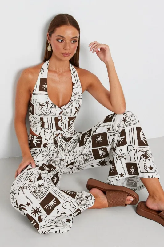 Brown Abstract Wide Leg Pants High Rise sold by Ally Fashion