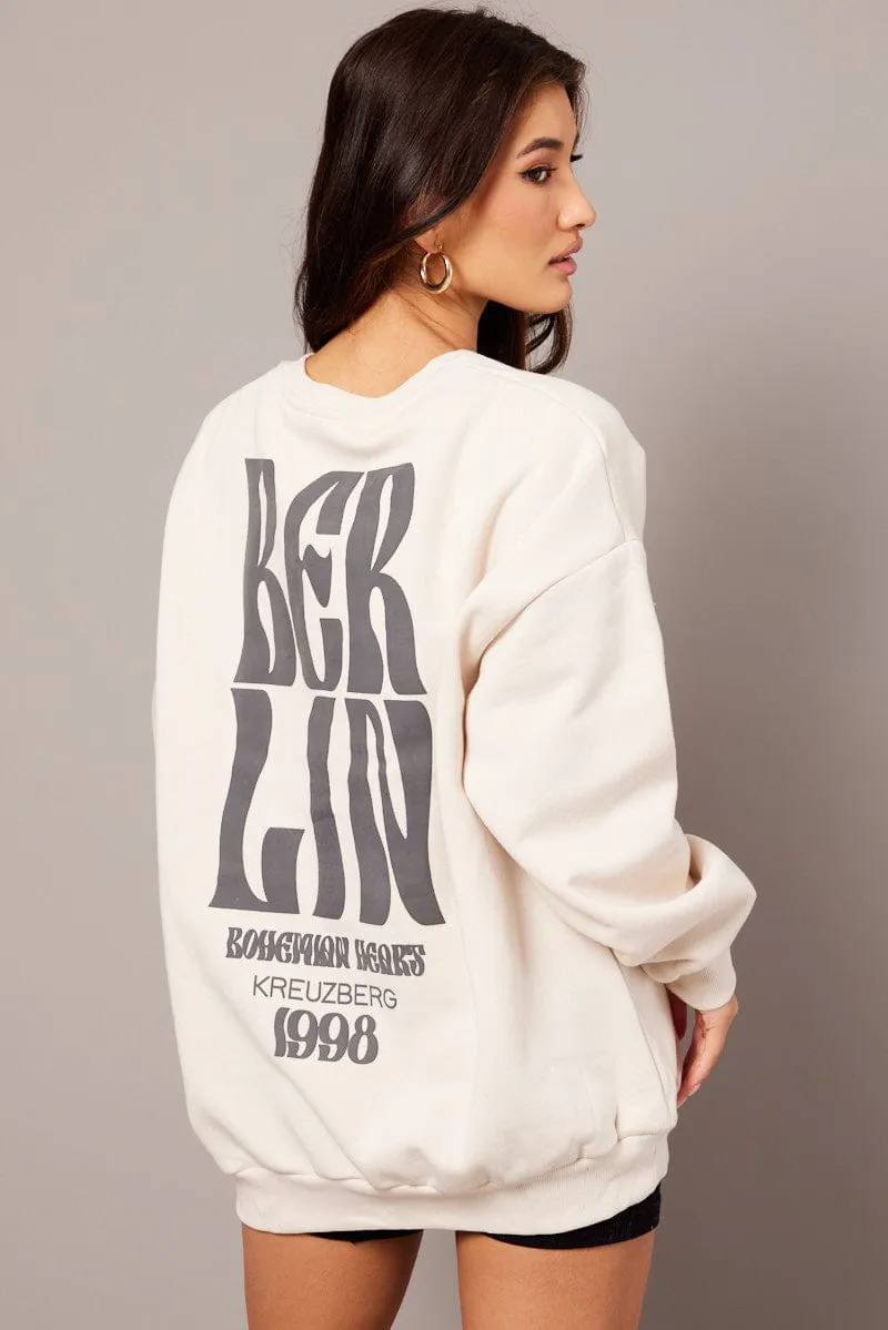 Beige Graphic Sweater Long Sleeve sold by Ally Fashion product image thumbnail 5