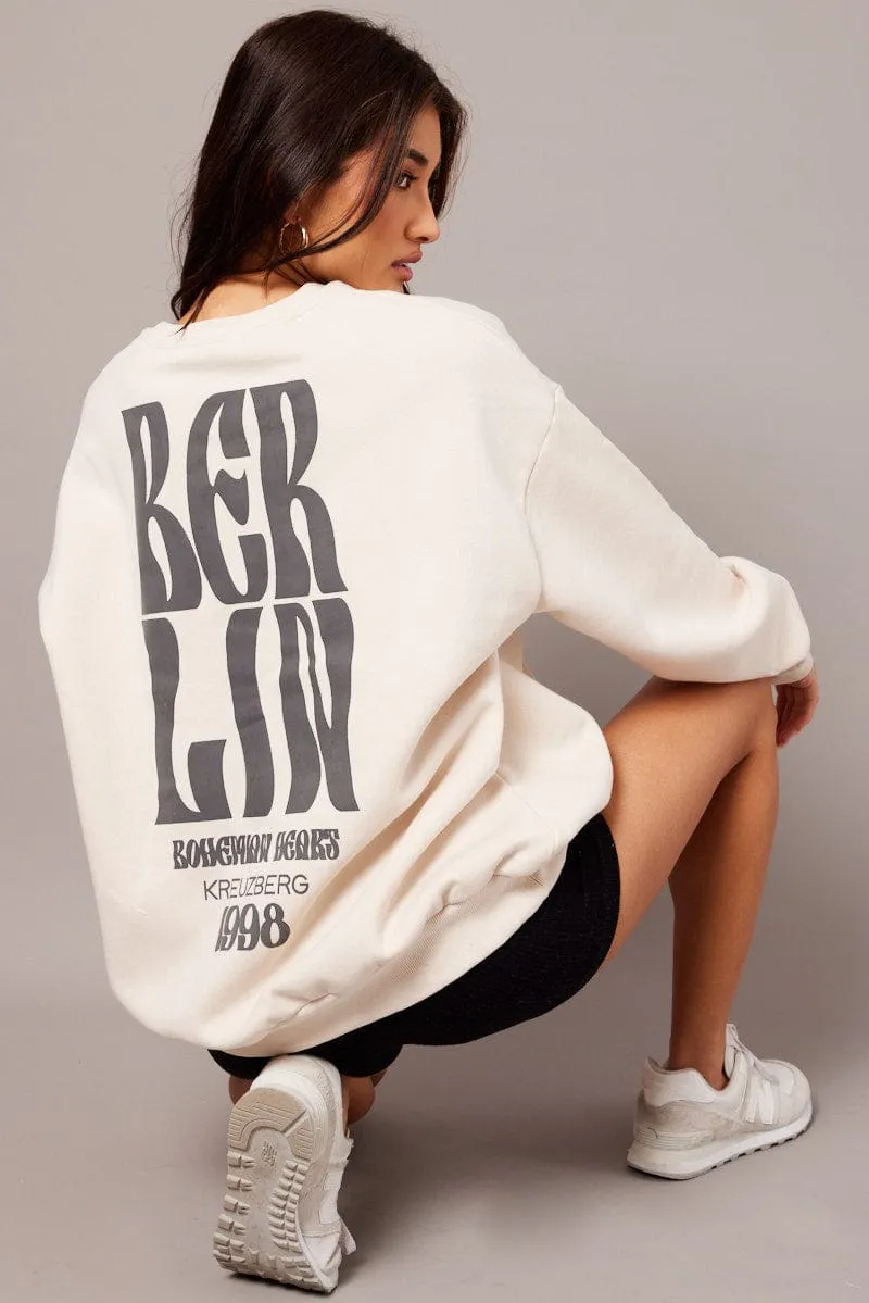 Beige Graphic Sweater Long Sleeve sold by Ally Fashion