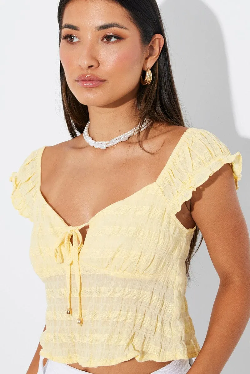 Yellow Puff Sleeve Top Short Sleeve sold by Ally Fashion