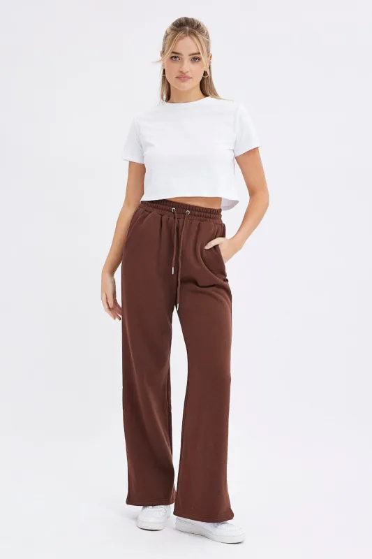 Brown Wide Leg Track Pants High Rise sold by Ally Fashion