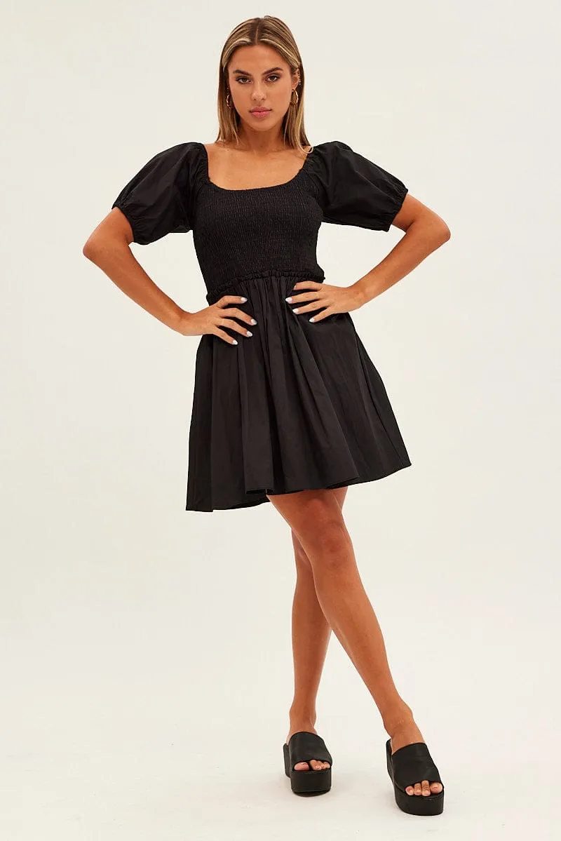 White Fit And Flare Dress Puff Sleeve Mini Poplin sold by Ally Fashion product image thumbnail 2