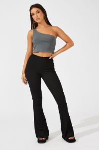 Black Flare Leg Pants Textured Jersey sold by Ally Fashion