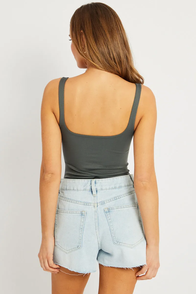 Grey Bodysuit Sleeveless Square Neck Seamless sold by Ally Fashion product image thumbnail 4