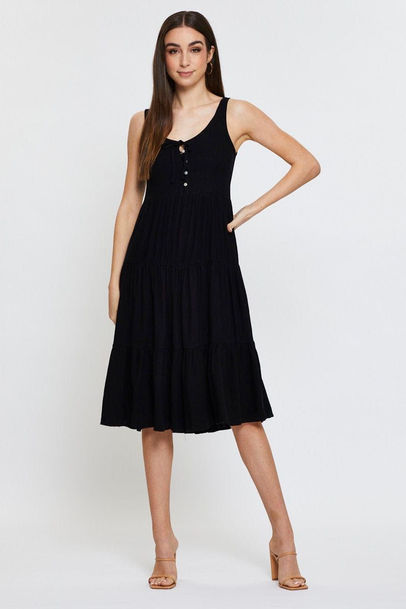 Black Midi Dress Sleeveless Linen sold by Ally Fashion product image thumbnail 3