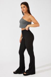 Black Flare Leg Pants Textured Jersey sold by Ally Fashion