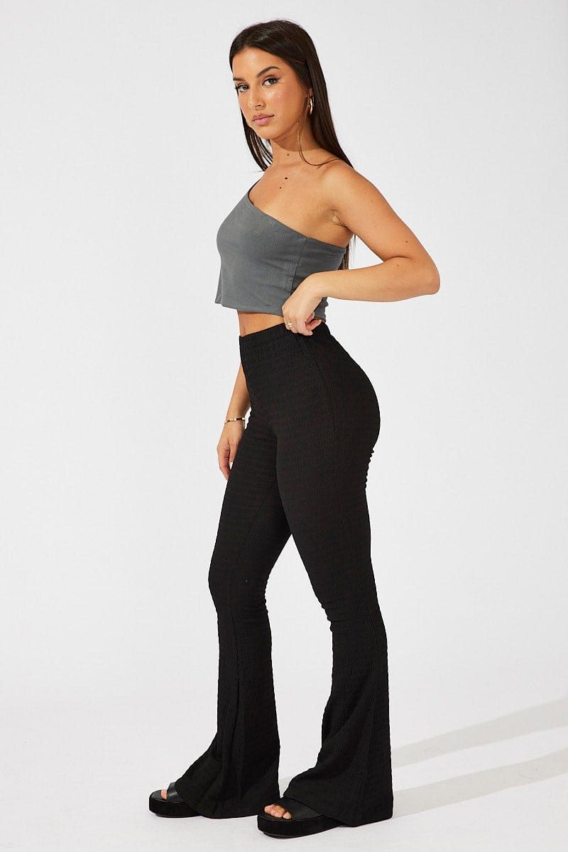 Black Flare Leg Pants Textured Jersey sold by Ally Fashion product image thumbnail 4