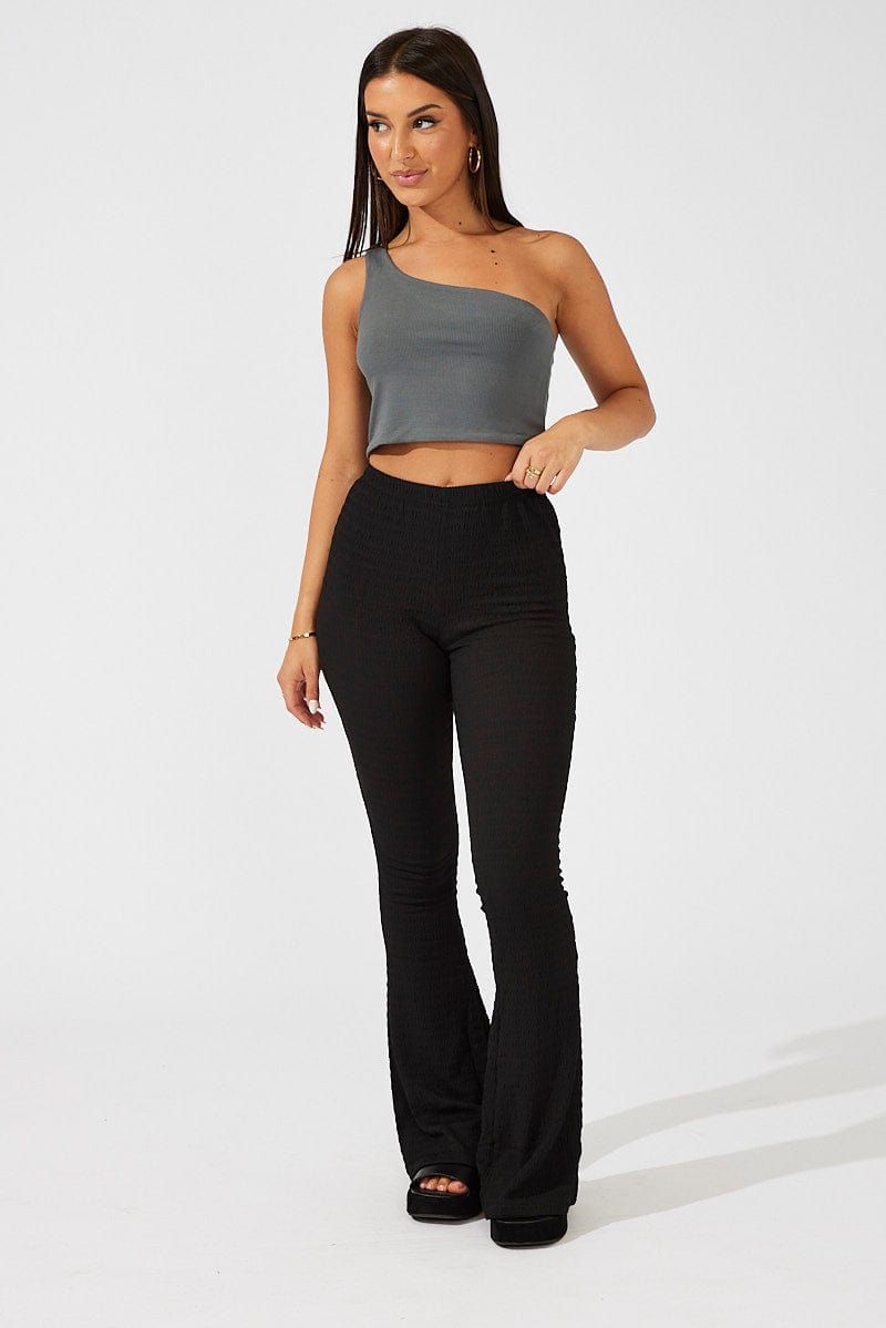 Black Flare Leg Pants Textured Jersey sold by Ally Fashion