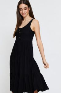 Black Midi Dress Sleeveless Linen sold by Ally Fashion