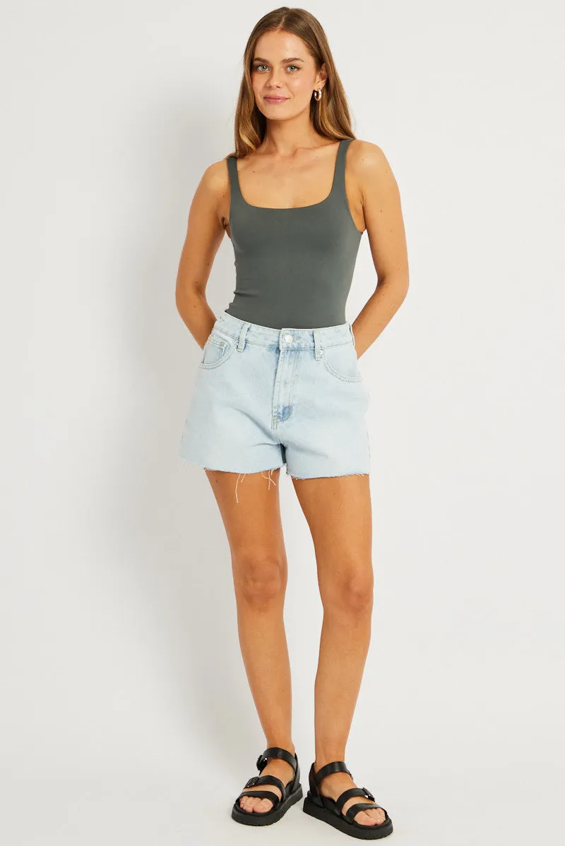 Grey Bodysuit Sleeveless Square Neck Seamless sold by Ally Fashion product image thumbnail 2