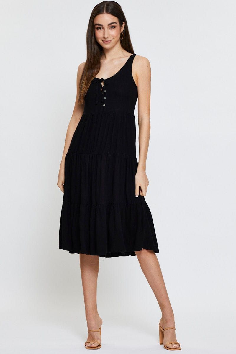 Black Midi Dress Sleeveless Linen sold by Ally Fashion