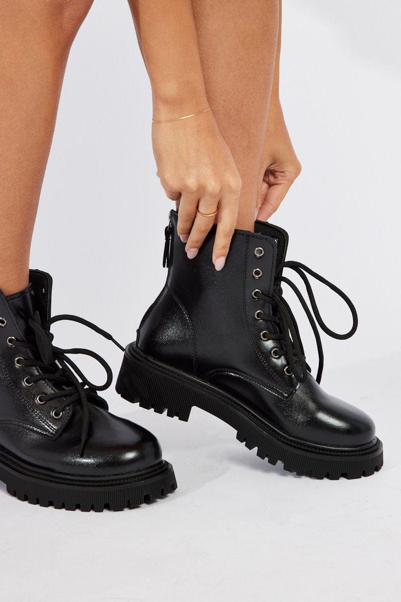 Black Lace Up Ankle Boots sold by Ally Fashion